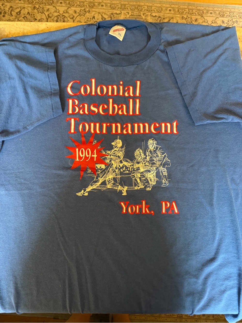 Colonial Baseball Tournament 1994 Graphic Tee - Blue with Red & Cream Print